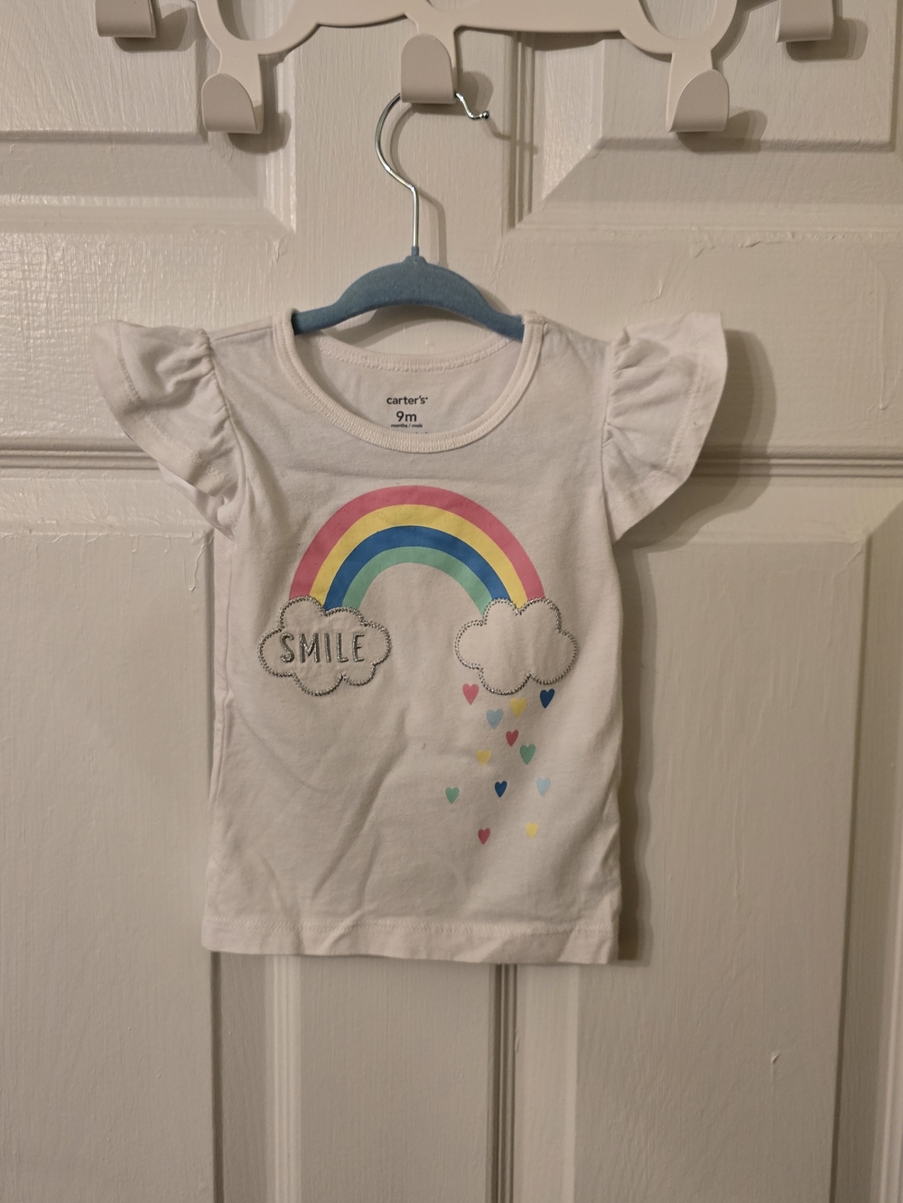 Carter's White Short-Sleeve Tee with Rainbow & Heart Raindrops